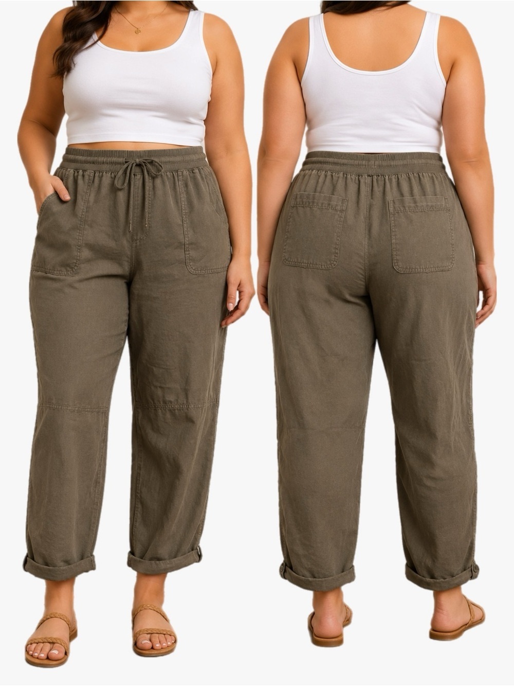 Maurices Plus Size 16 Olive Green Tencel Jogger Pants Drawstring Cargo Pockets